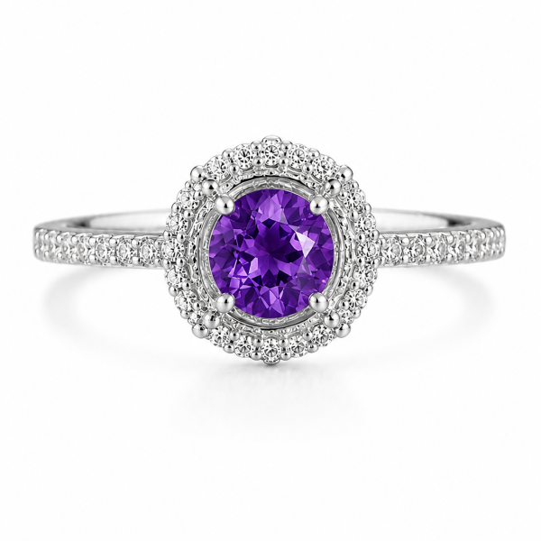 Royal Amethyst Halo Ring – ZILVARA
